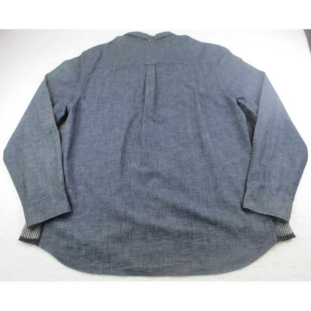 True Religion Shirt Mens 3XL‎ Blue Denim Vented Mesh Sides Button Down Western